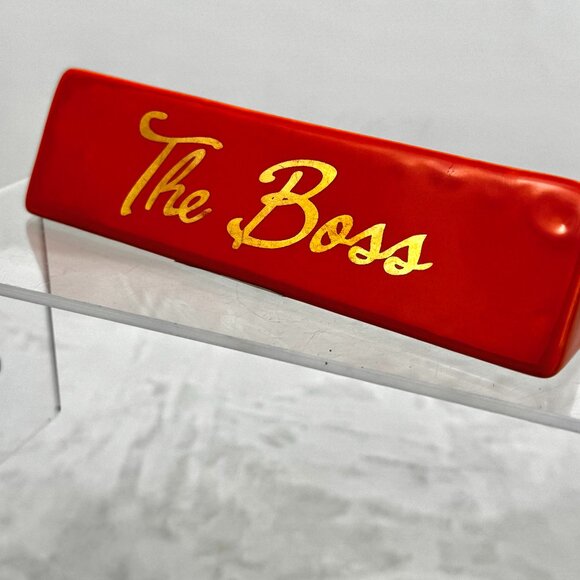Ashland 7" Wedge Ceramic Tabletop Decor Sign The Boss/ killin' it Orange Gold - Picture 1 of 12